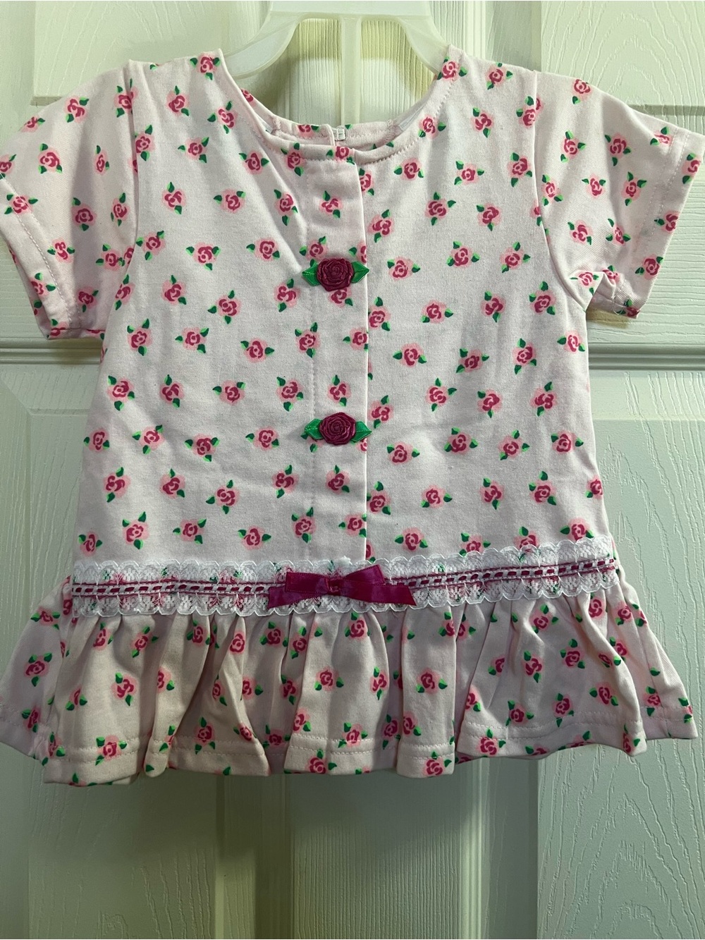 Pink Floral Toddler Dress Top with Rose Buttons and shorts set